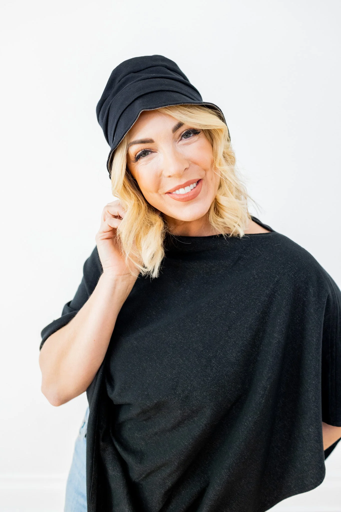 TRU47 Black Silver Cotton Double Knit Bucket Hat - Image 2