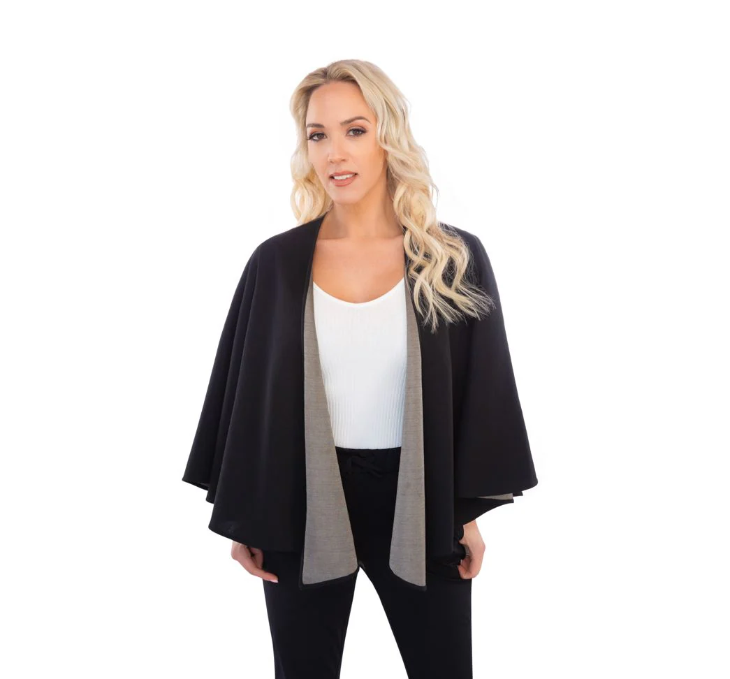 TRU47 Black Silver Cotton Double Knit Cape - Image 2