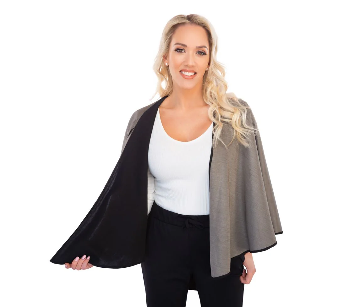 TRU47 Black Silver Cotton Double Knit Cape - Image 3