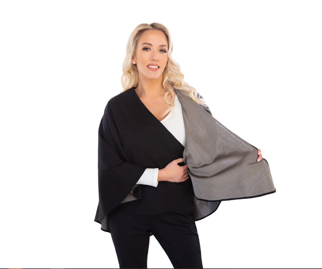 TRU47 Black Silver Cotton Double Knit Cape - Image 4