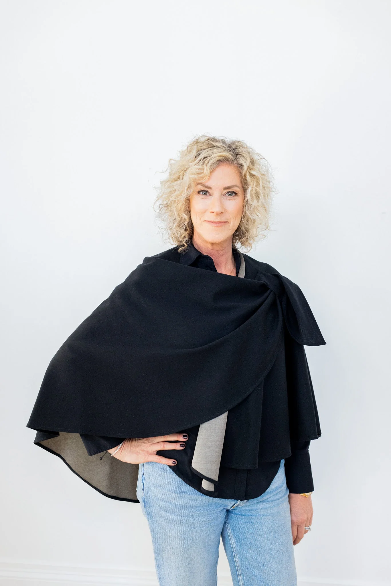 TRU47 Black Silver Cotton Double Knit Cape - Image 6