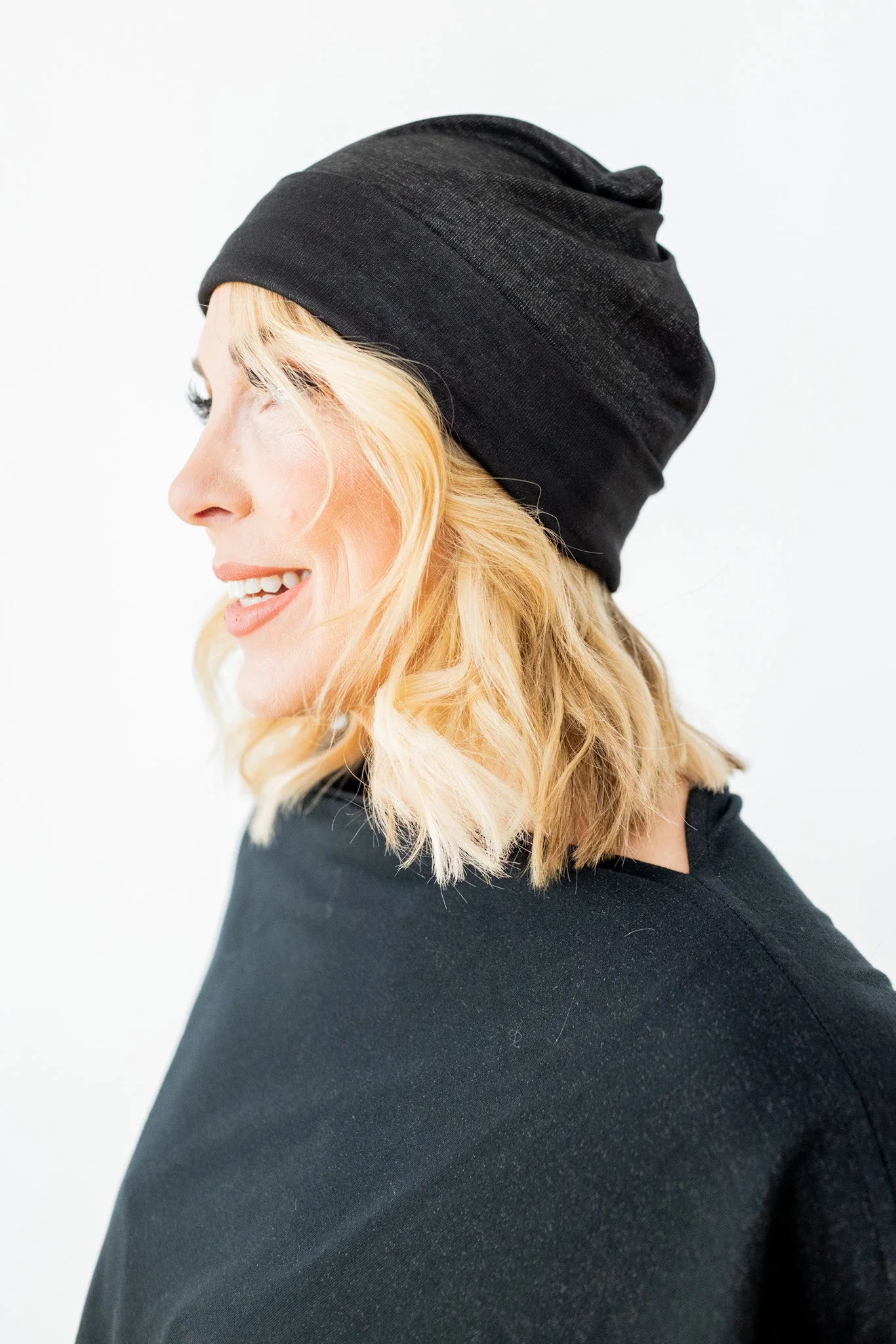 TRU47 Black Silver Jersey Modal Beanie - Image 2