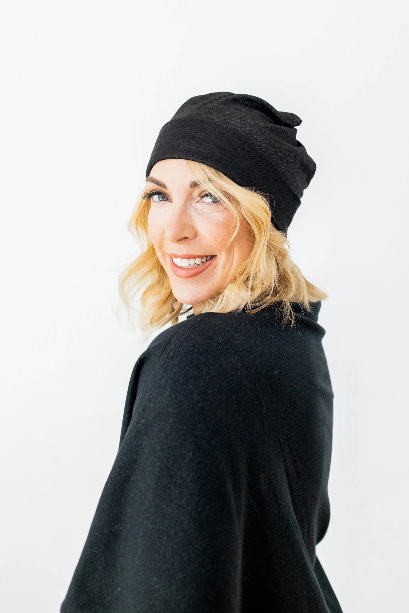 TRU47 Black Silver Jersey Modal Beanie - Image 3