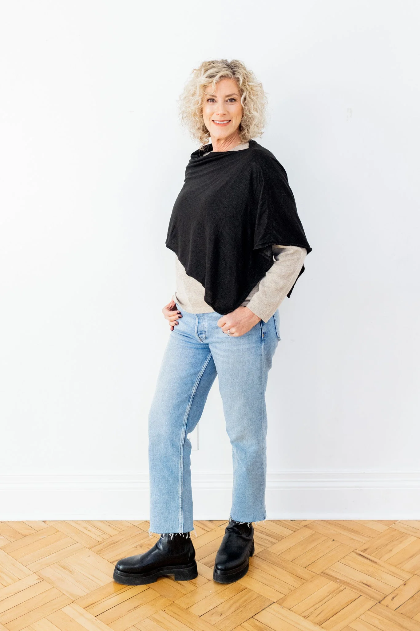 TRU47 Black Silver Jersey Modal Short Poncho - Image 4