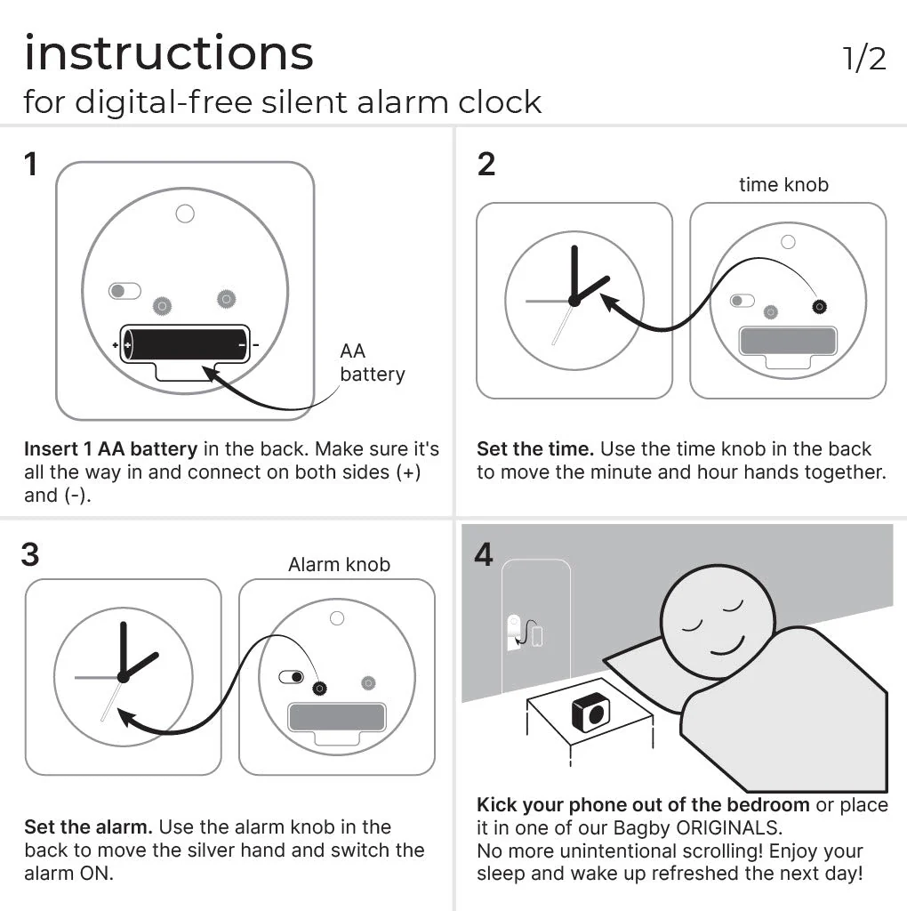 Bagby EMF-Free Minimalist Silent Analog Alarm Clock - Image 6